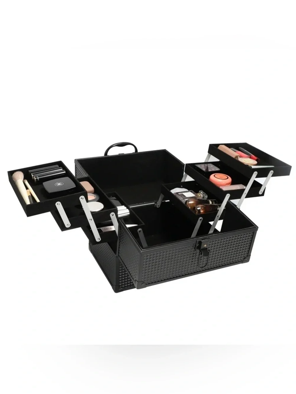 Matte Black Large 6 Tray Cosmetics & Accessories Travel Train Case NWT